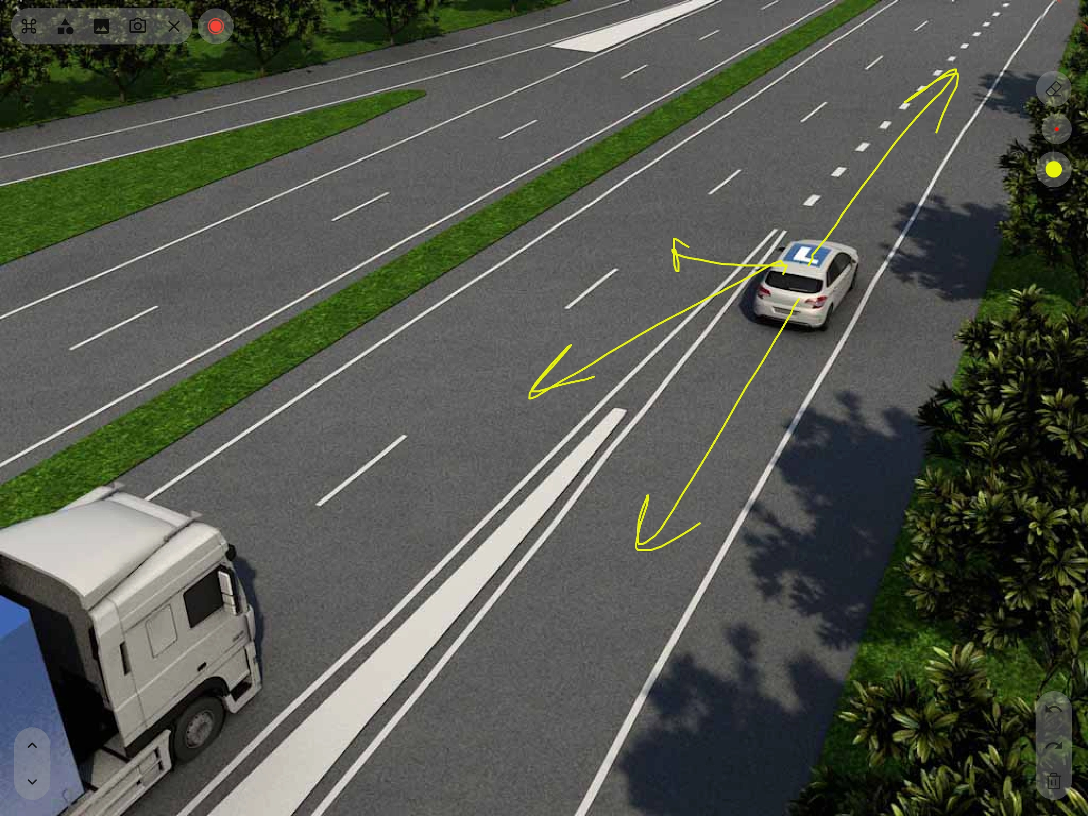 3D-foto van een invoegstrook op de snelweg voor het digitale whiteboard