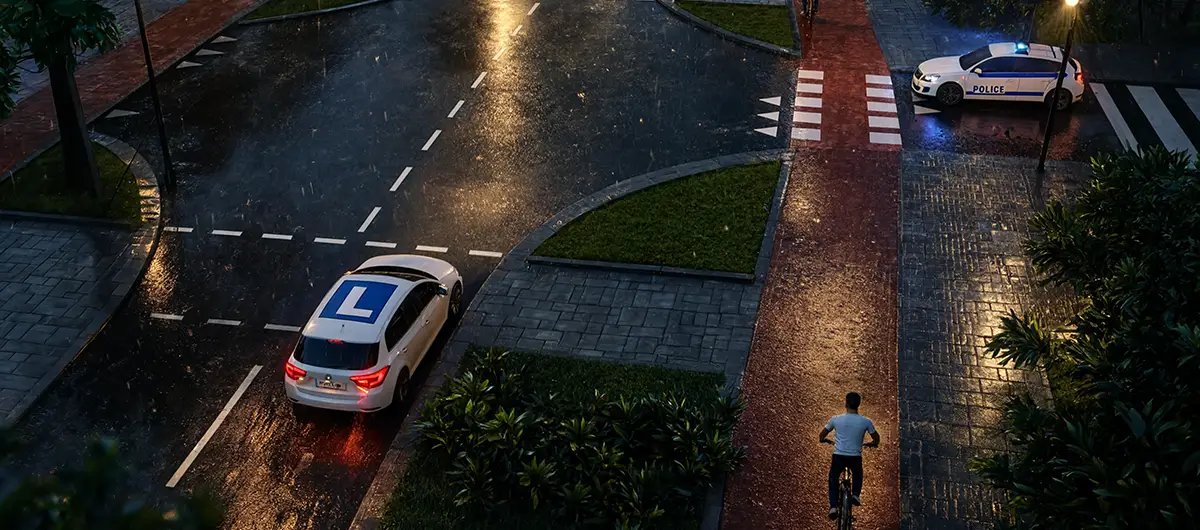Auto met dimlicht en richtingaanwijzers in het donker